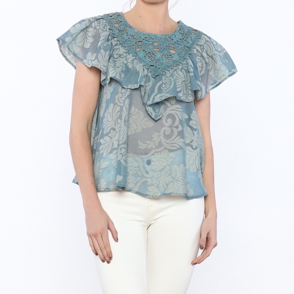 Anthropologie Serenity crochet ruffle damask top - Picture 1 of 14